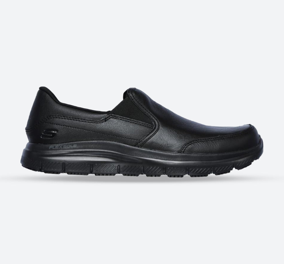 Skechers Bronwood Wide Black Mens Leather Occupational Shoes, 6 UK