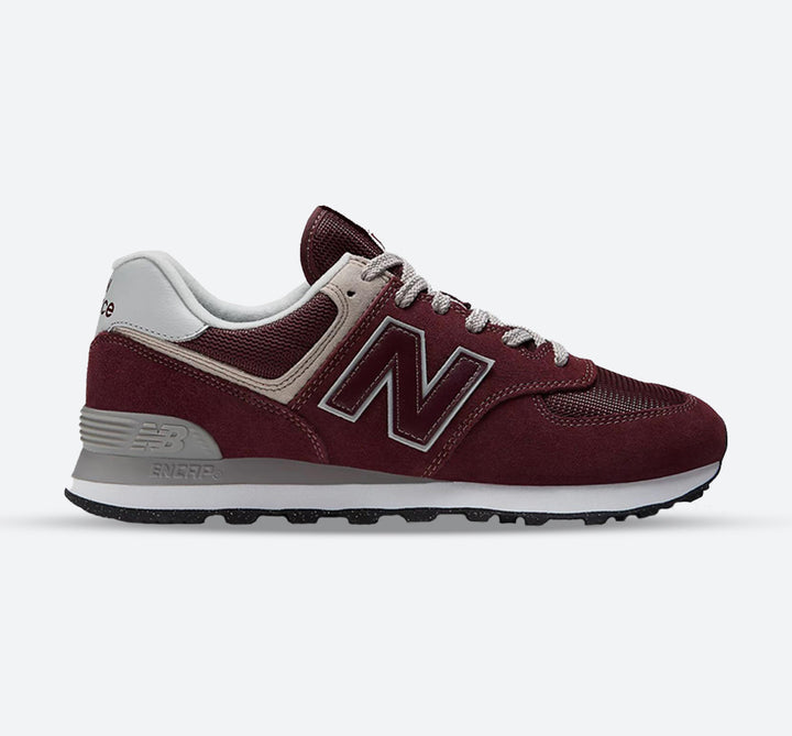 Men's Wide Fit New Balance ML574EVM Running Sneakers - Exclusive - Burgundy/White