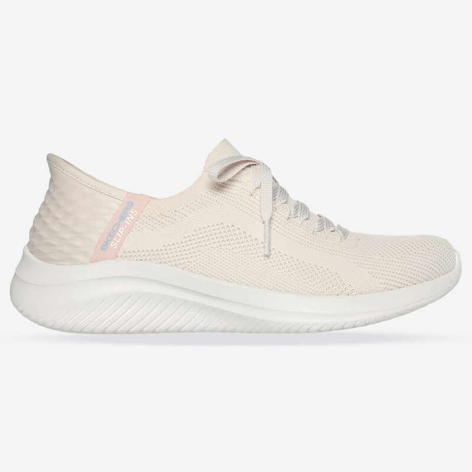 Women's Wide Fit Skechers 149710 Slip-ins Ultra Flex Brilliant Sneakers Natural