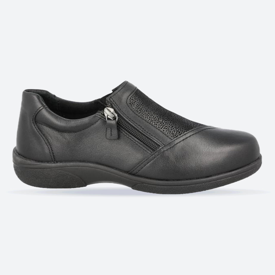 knee length dresses for ladies Women's Wide Fit DB Woodland Shoes, Black Lea / Stretch / 3 / 2V (2E