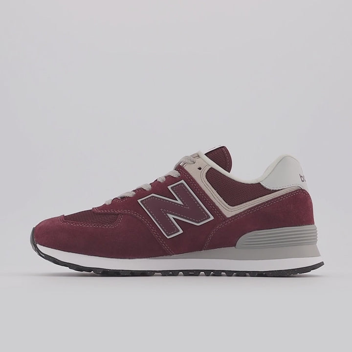 Men's Wide Fit New Balance ML574EVM Running Sneakers - Exclusive - Burgundy/White