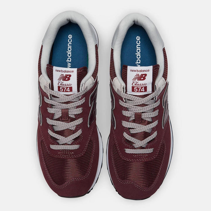 Men's Wide Fit New Balance ML574EVM Running Sneakers - Exclusive - Burgundy/White
