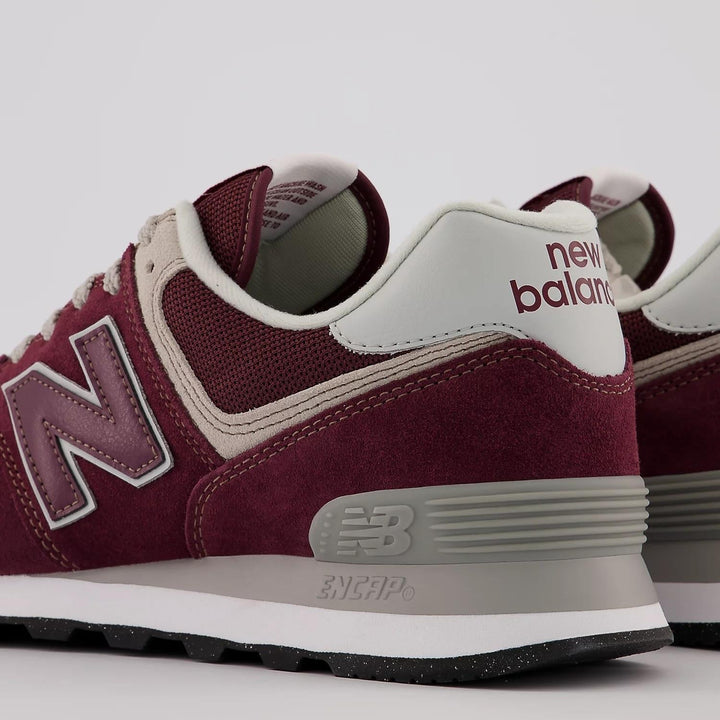 Men's Wide Fit New Balance ML574EVM Running Sneakers - Exclusive - Burgundy/White