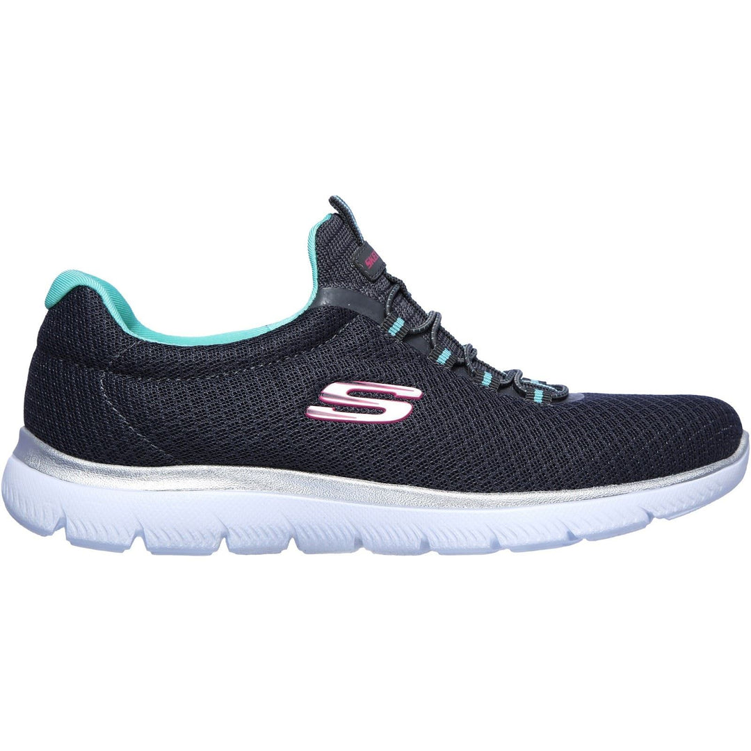 Women's Wide Fit Skechers 12980 Summits Slip On Sports Sneakers - Charcoal/Green