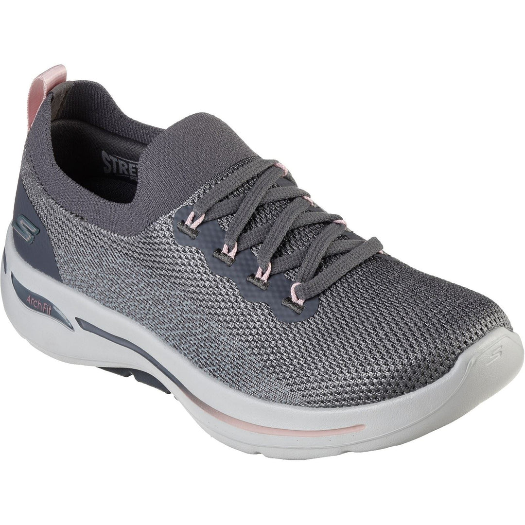 Women's Wide Fit Skechers 124863 Go Walk Arch Fit Clancy Sneakers - Grey/Pink