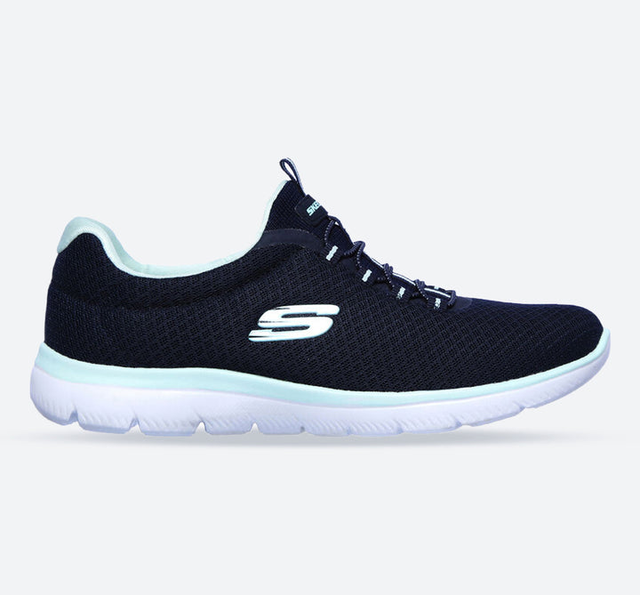 Women's Wide Fit Skechers 12980 Summits Slip On Sports Sneakers - Navy/Aqua