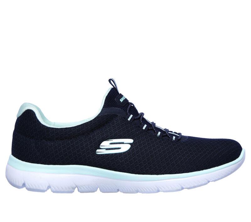 Women's Wide Fit Skechers 12980 Summits Slip On Sports Sneakers - Navy/Aqua