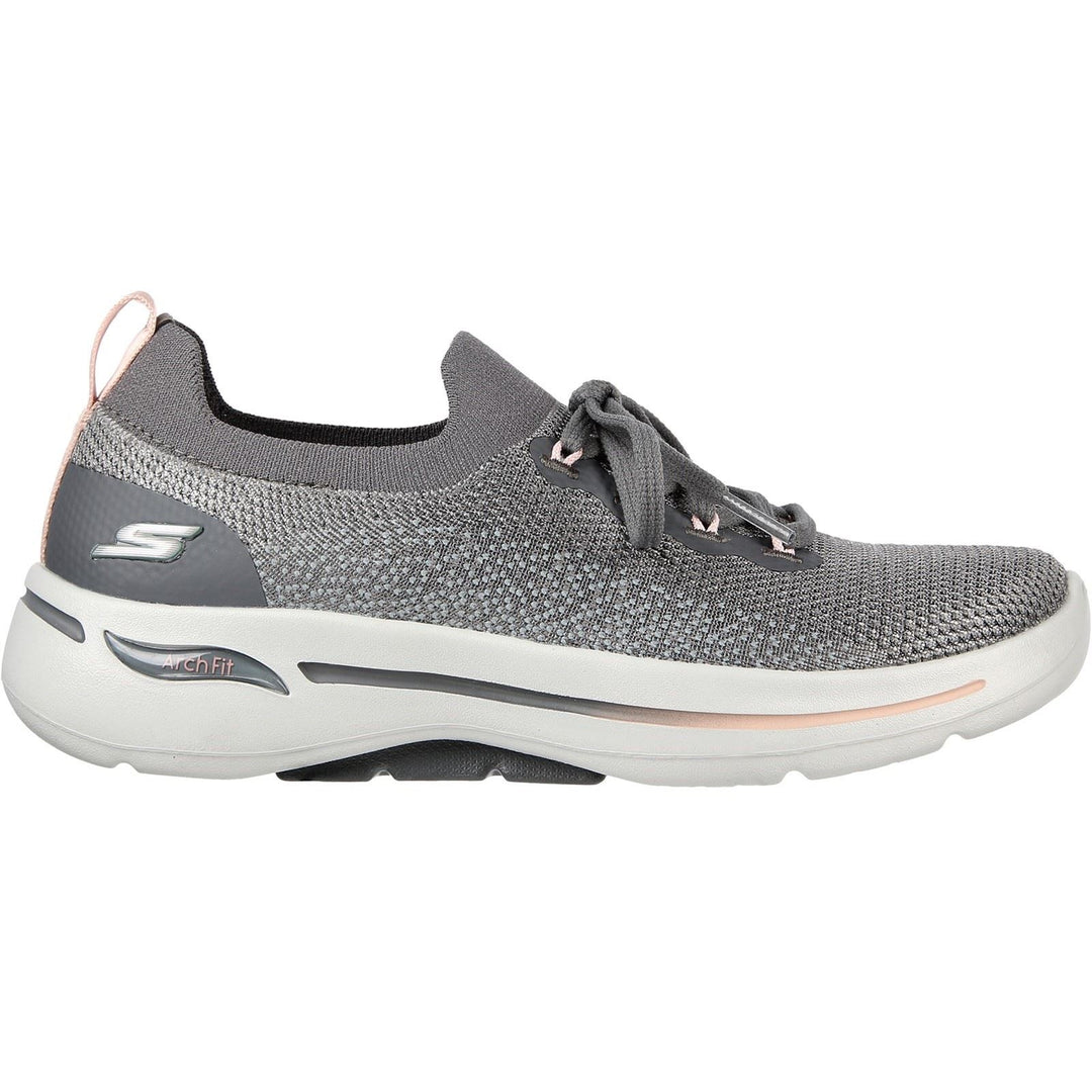 Women's Wide Fit Skechers 124863 Go Walk Arch Fit Clancy Sneakers - Grey/Pink