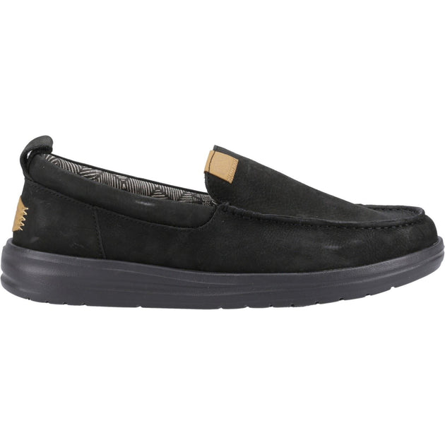Men's Wide Fit Heydude 40173 Wally Grip Moc Craft Leather Shoes - Black ...