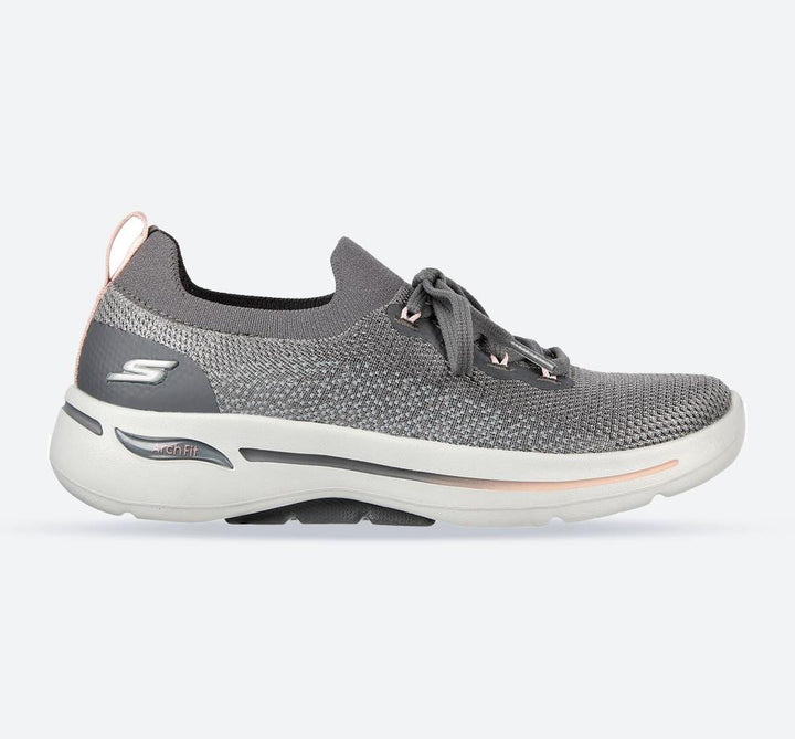 Women's Wide Fit Skechers 124863 Go Walk Arch Fit Clancy Sneakers - Grey/Pink