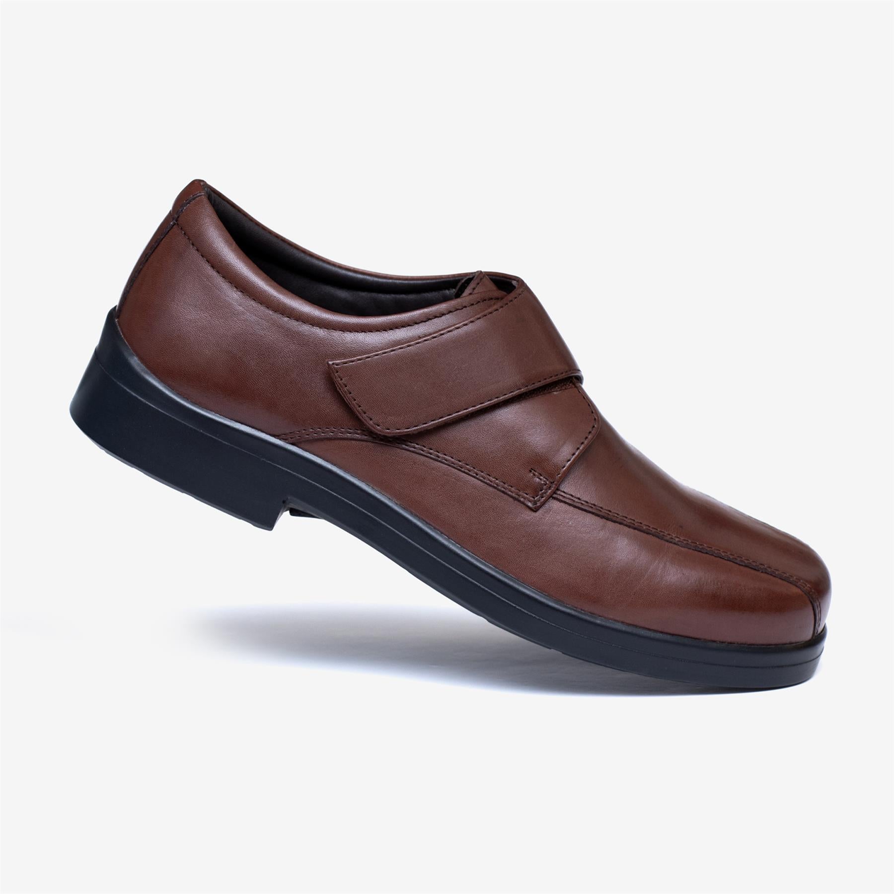 Mens Wide Fit Tredd Well Peter Velcro Shoes - Dark Brown | Tredd