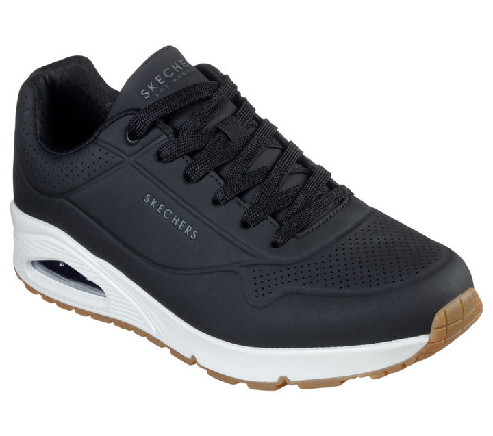 Men's Wide Fit Skechers 52458 Uno - Stand On Air Walking Sneakers - Black/White