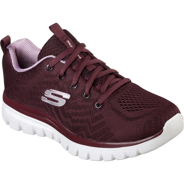 Women's Wide Fit Skechers 12615  Graceful Get Connected Sports Sneakers - Wine