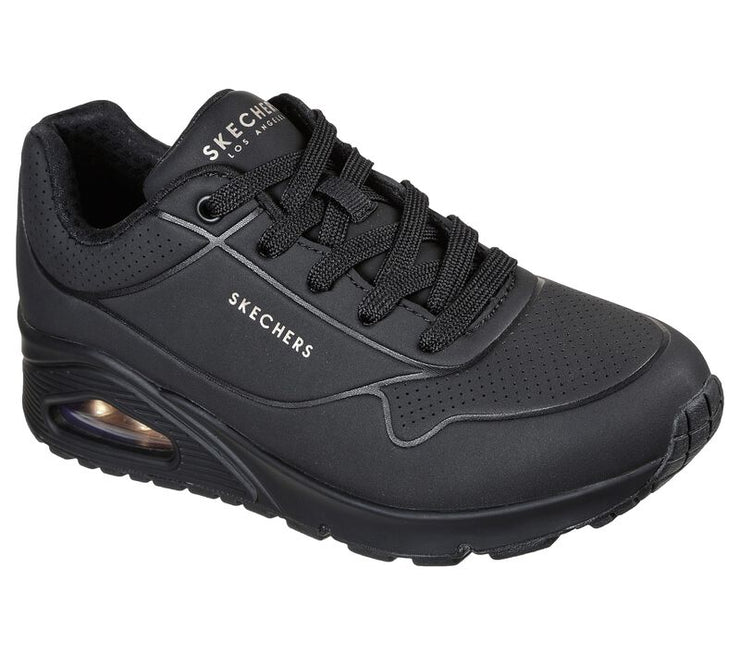Women's Wide Fit Skechers 73690 Uno - Stand On Air Walking Trainers - Black