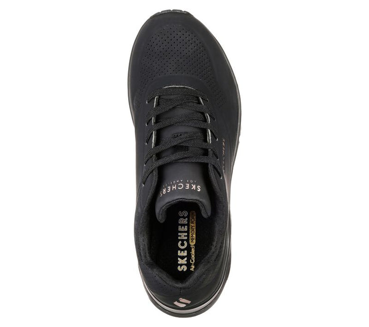 Women's Wide Fit Skechers 73690 Uno - Stand On Air Walking Sneakers - Black