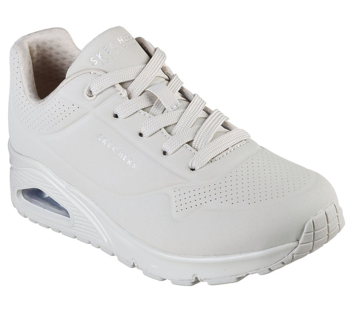 Women's Wide Fit Skechers 73690 Uno - Stand On Air Walking Sneakers - Off/White