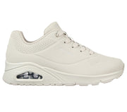 Women's Wide Fit Skechers 73690 Uno - Stand On Air Walking Sneakers - Off/White