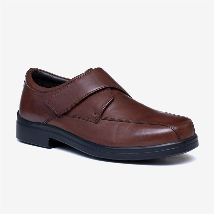 Mens Wide Fit Tredd Well Peter Velcro Shoes - Dark Brown