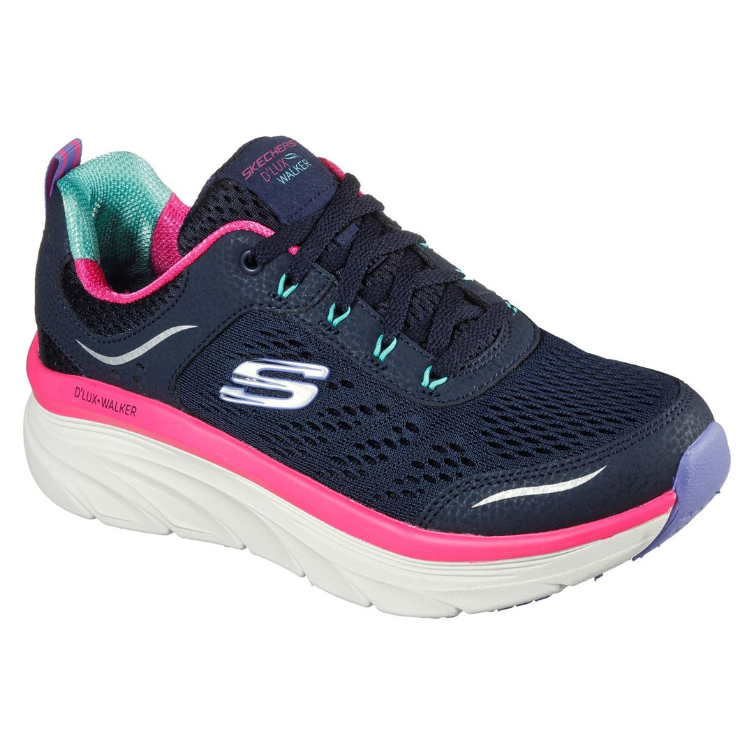 Women's Wide Fit Skechers 149023 D'lux Walker Infinite Motion Sports Sneakers - Navy/Multi