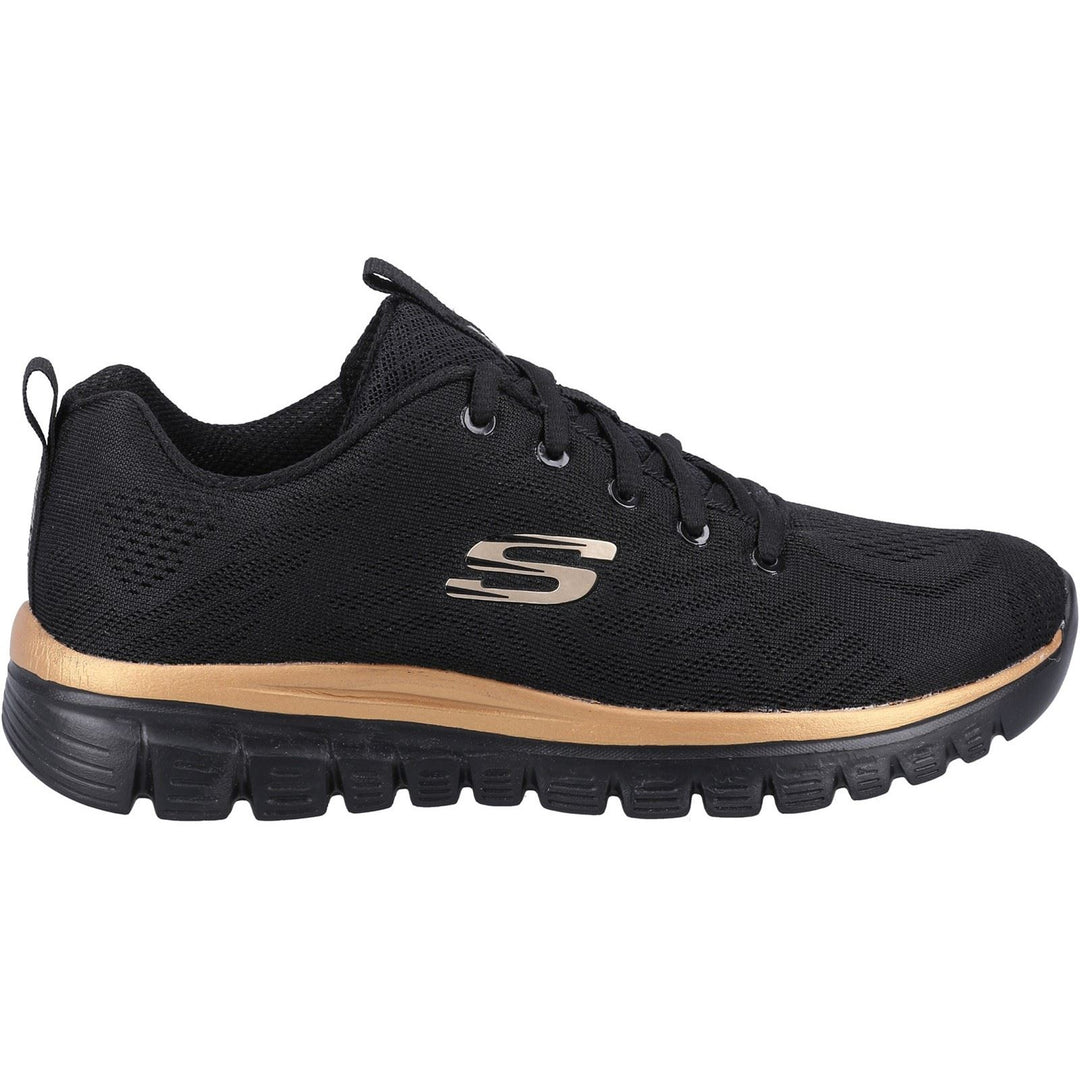 Women's Wide Fit Skechers 12615  Graceful Get Connected Sports Sneakers - Black/Rose Gold