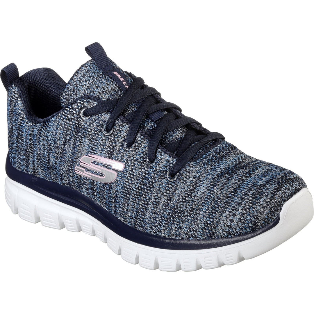 Women's Wide Fit Skechers 12615  Graceful Get Connected Sports Sneakers - Navy/Blue