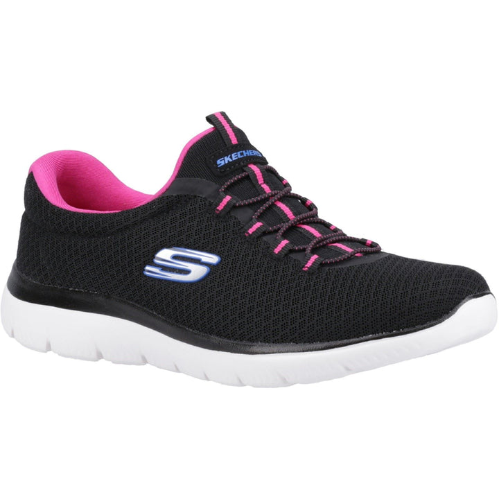 Women's Wide Fit Skechers 12980 Summits Slip On Sports Sneakers - Black/Hot Pink