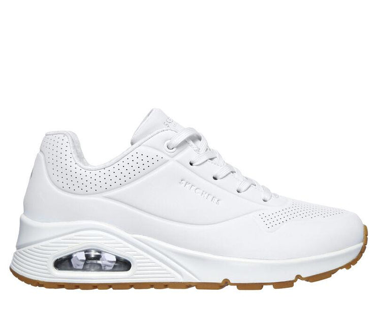 Women's Wide Fit Skechers 73690 Uno Stand On Air Walking Trainers - White