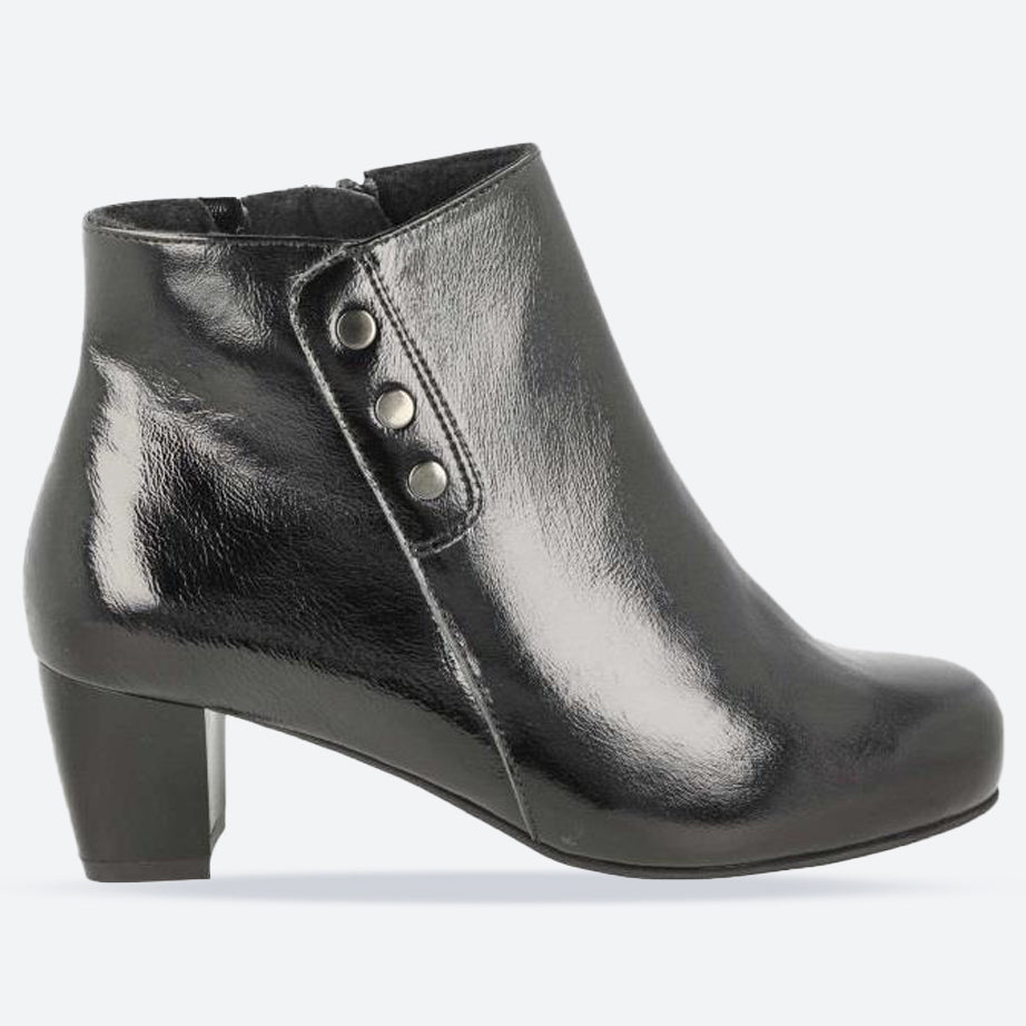 Women's Wide Fit DB Jeannie Heeled Boots, Black Patent Leather / 7.5 / 2V (2E