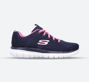 Womens Wide Fit Skechers 12615 Walking Sneakers - Navy/Hot Pink