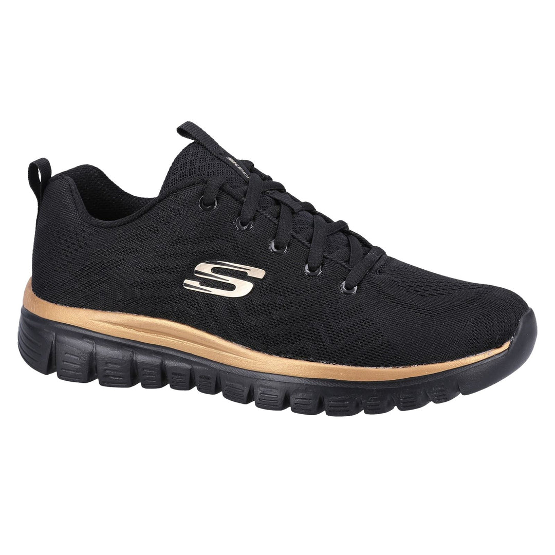 Women's Wide Fit Skechers 12615 Graceful Get Connected Sports Sneakers Black/Rose Gold