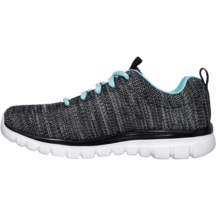 Women's Wide Fit Skechers 12614 Graceful Twisted Fortune Sneakers - Black/Turquoise