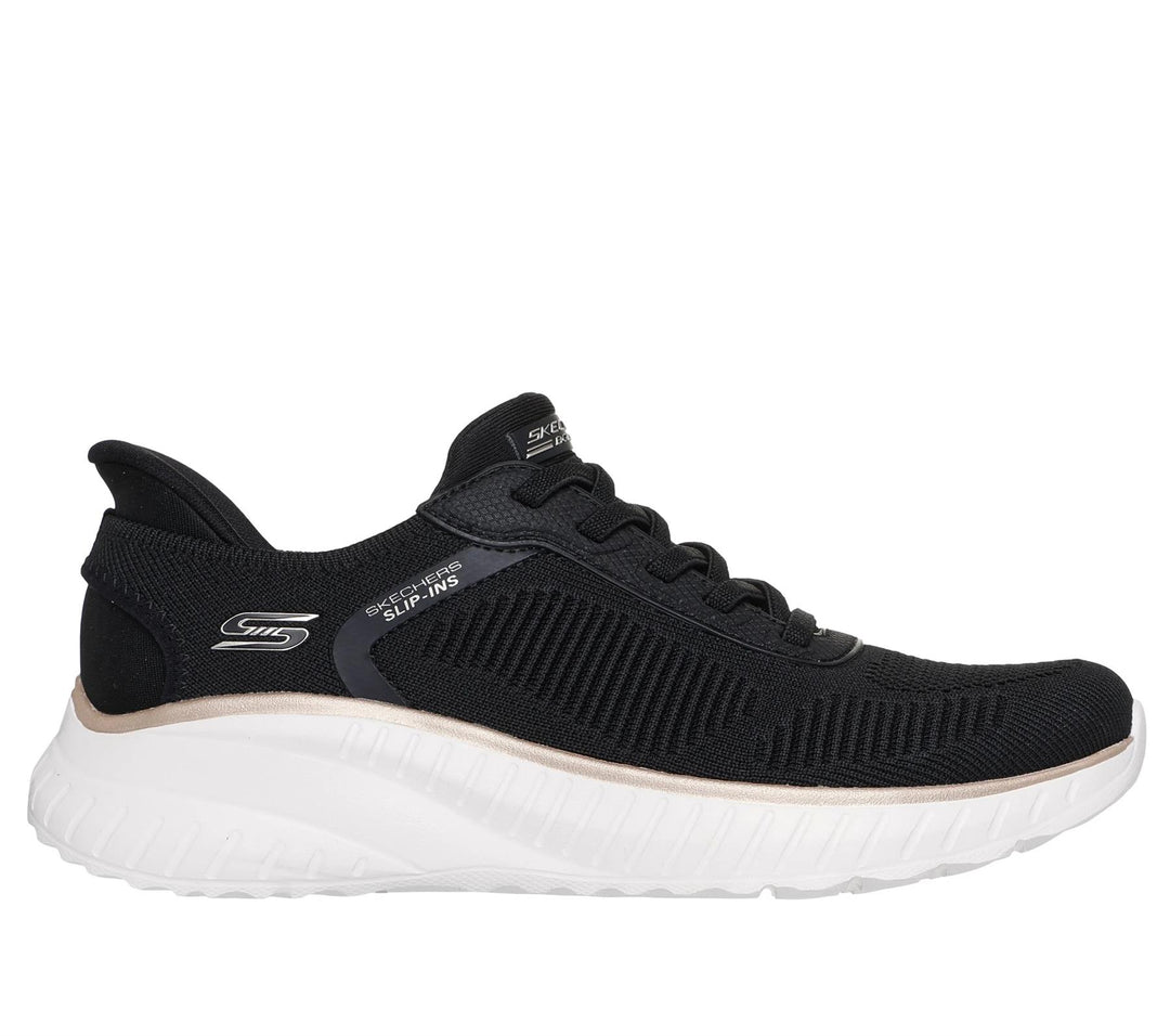 Women's Wide Fit Skechers Slip-ins 117497 Waves Bobs Sport Squad Sneakers - Black/Gold