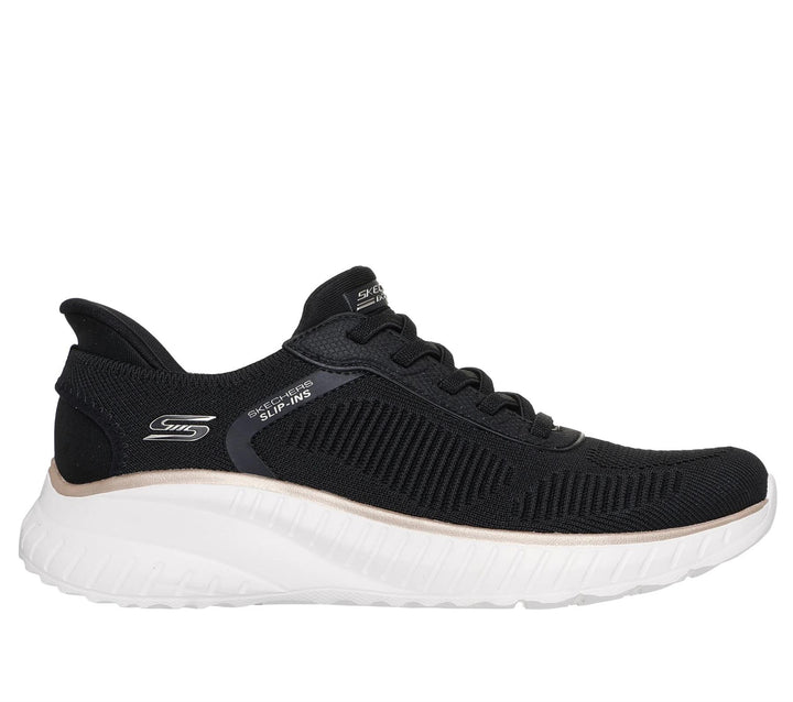 Women's Wide Fit Skechers Slip-ins 117497 Waves Bobs Sport Squad Sneakers - Black/Gold
