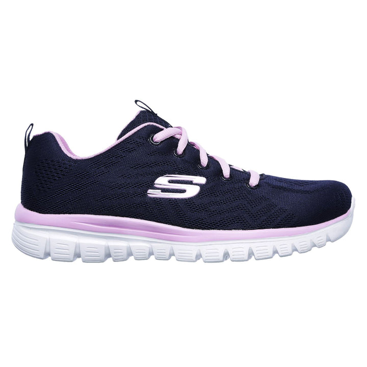 Women's Wide Fit Skechers 12615  Graceful Get Connected Sports Sneakers - Navy/Pink