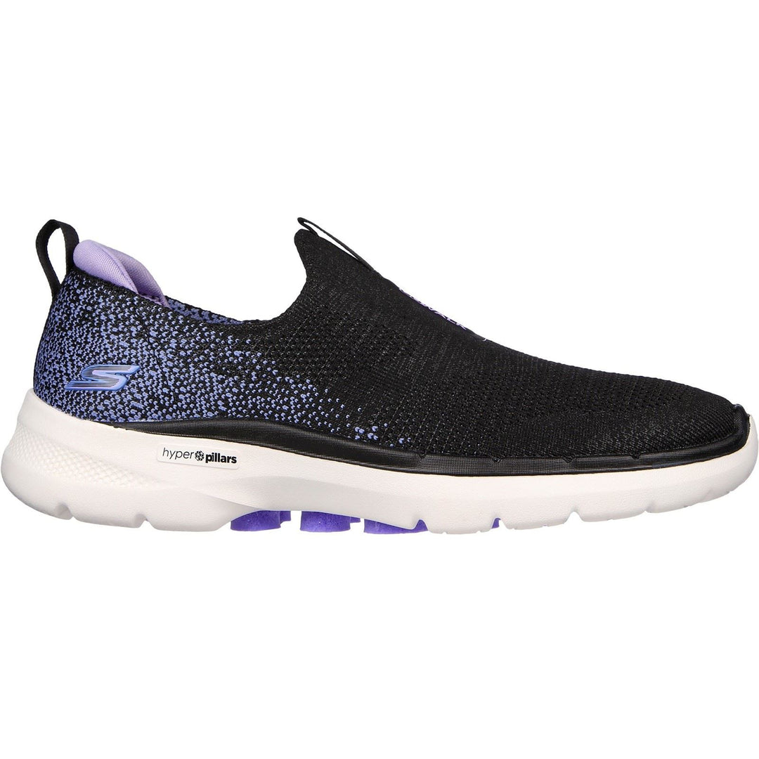 Women's Wide Fit Skechers 124502 Go Walk 6 Glimmering Sneakers - Black/Lavender