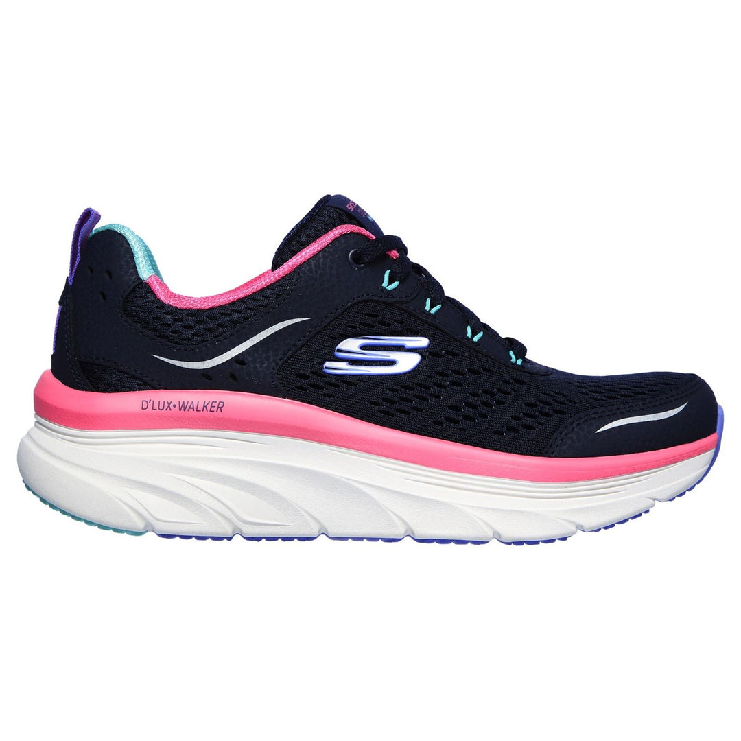 Women's Wide Fit Skechers 149023 D'lux Walker Infinite Motion Sports Sneakers - Navy/Multi