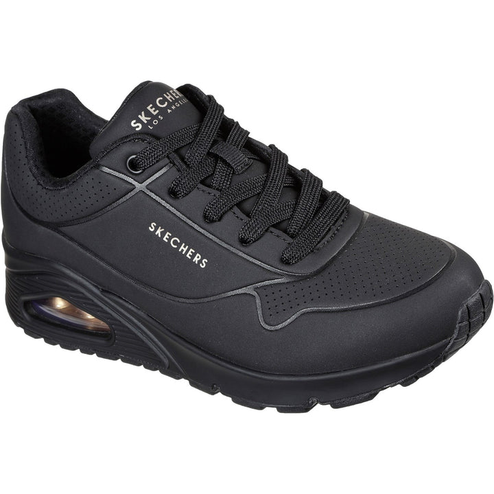Women's Wide Fit Skechers 73690 Uno - Stand On Air Walking Sneakers - Black/Black