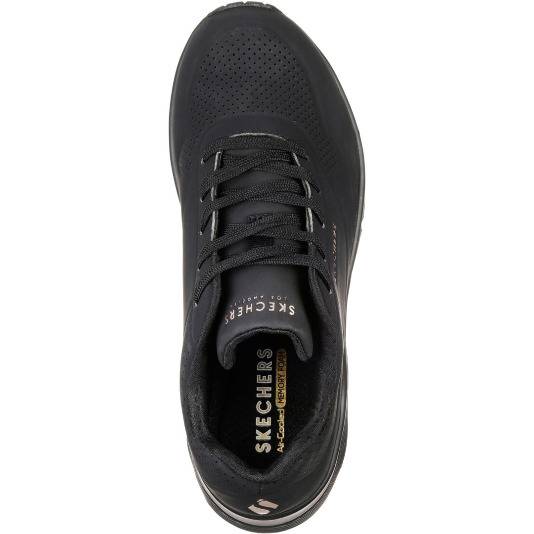 Women's Wide Fit Skechers 73690 Uno - Stand On Air Walking Sneakers - Black/Black