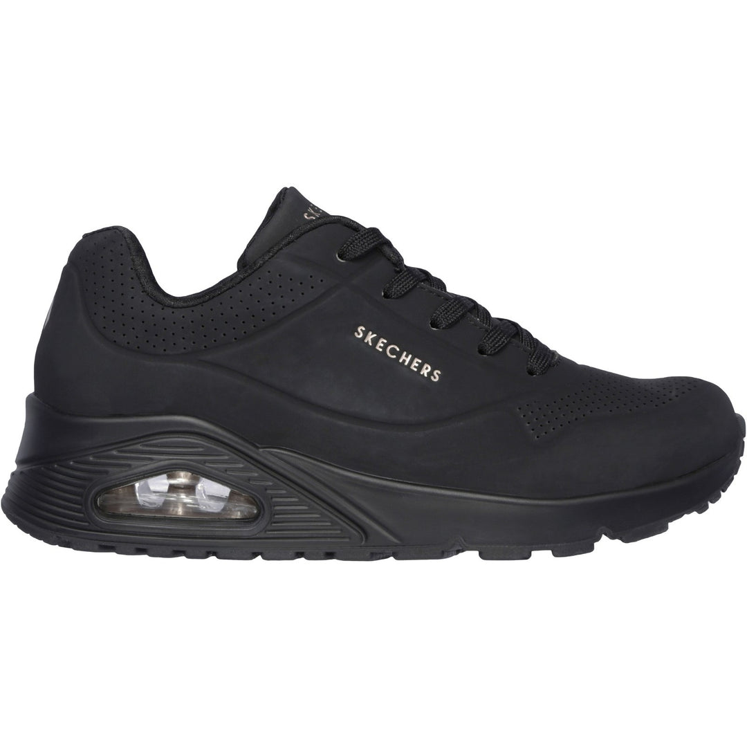 Women's Wide Fit Skechers 73690 Uno - Stand On Air Walking Sneakers - Black/Black
