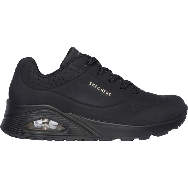 Women's Wide Fit Skechers 73690 Uno - Stand On Air Walking Sneakers - Black/Black