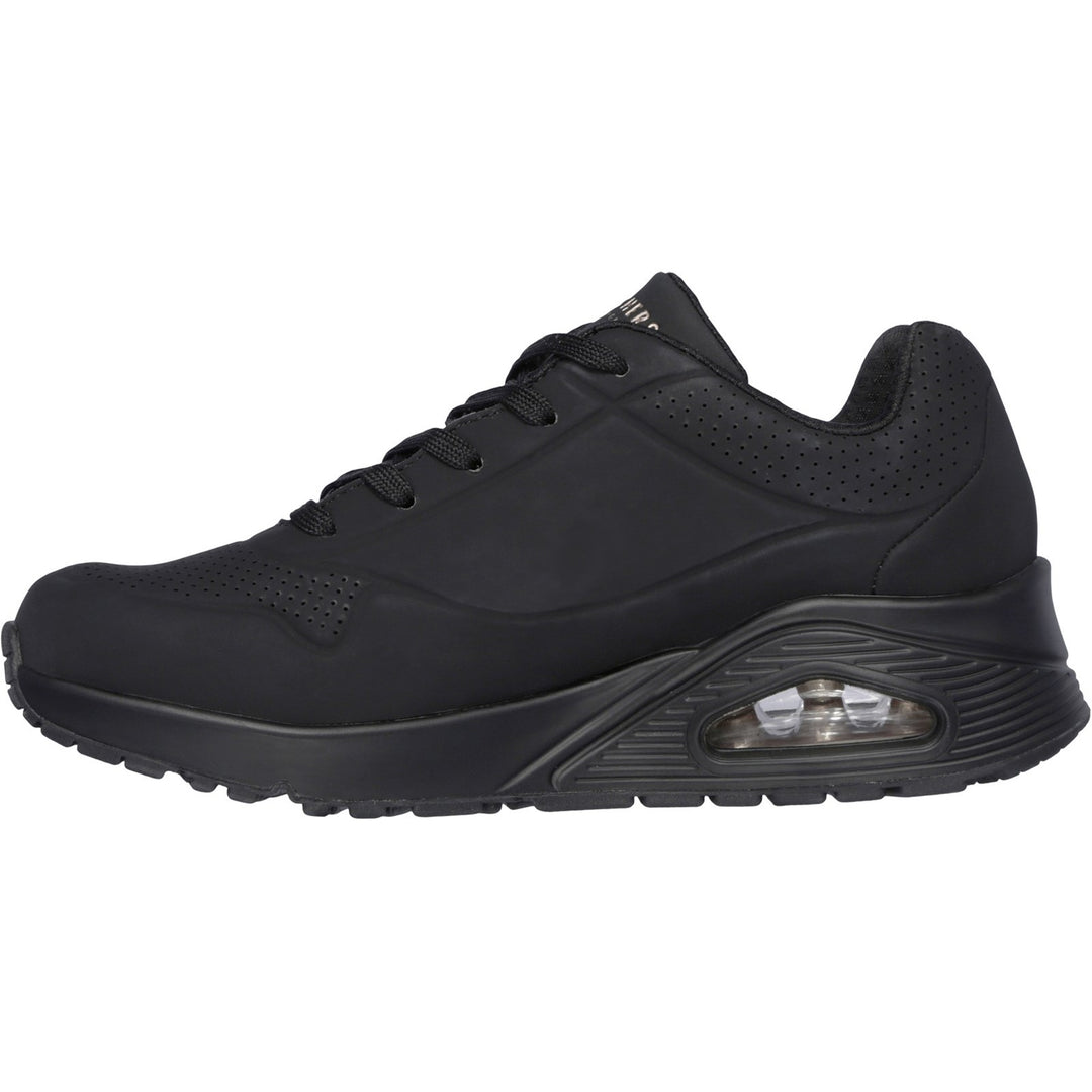 Women's Wide Fit Skechers 73690 Uno - Stand On Air Walking Sneakers - Black/Black