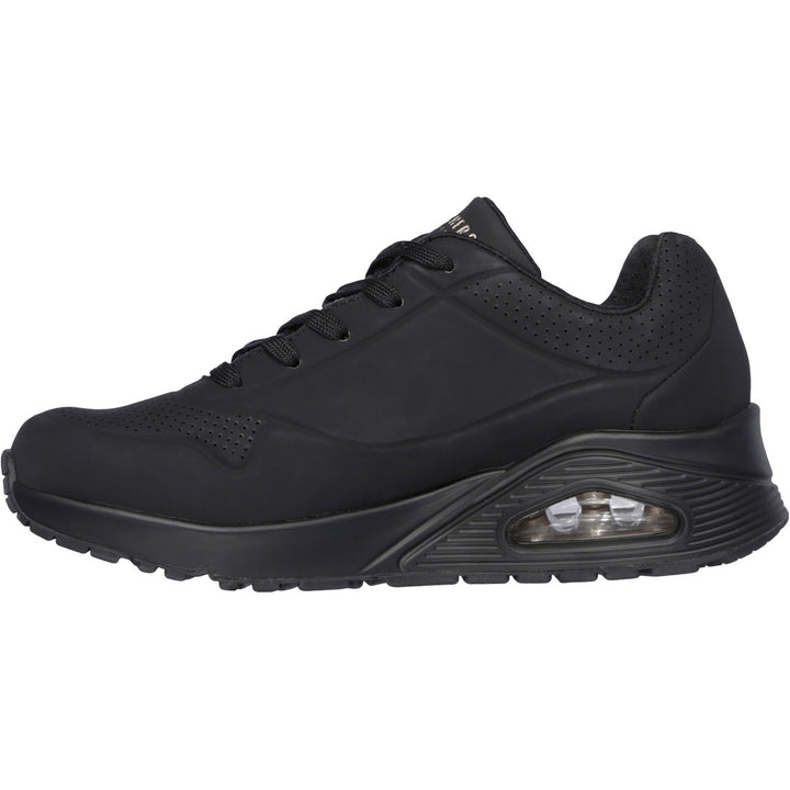 Women's Wide Fit Skechers 73690 Uno - Stand On Air Walking Sneakers - Black/Black