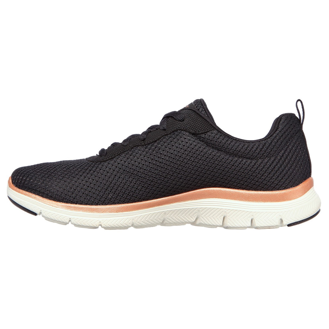 Womens Wide Fit Skechers Flex Appeal 4.0 149303 Brilliant Walking Sneakers - Black/Rose Gold