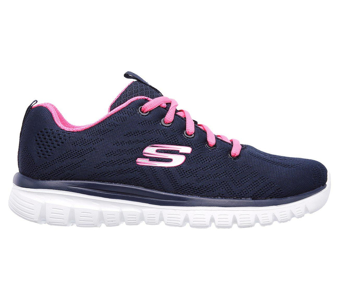 Womens Wide Fit Skechers 12615 Walking Sneakers - Navy/Hot Pink